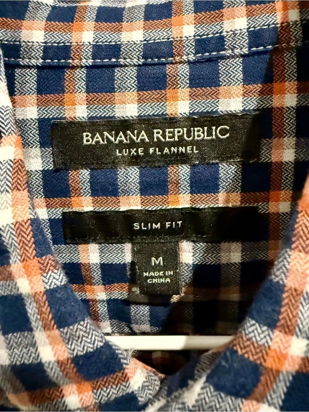 Banana Republic Men's Blue & Orange Plaid Button-Down Flannel Shirt
